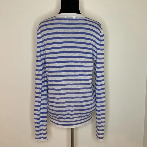 EQUIPMENT FEMME Wool Cashmere Blend Blue Striped Thin Sweater M - Picture 6 of 8